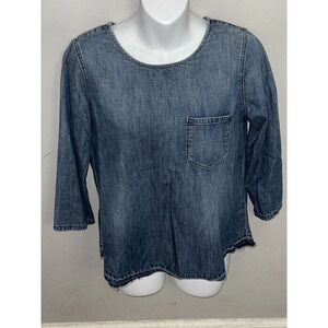 Madewell Denim Top Shirt Women's Size XS Blue Light Wash Short Sleeve Boat Neck